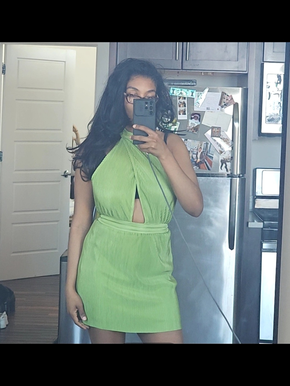 Sincerely Jules Lime Halter Mini Dress with Front Keyhole